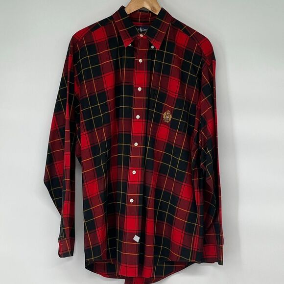 Ralph Lauren Other - RALPH LAUREN Shirt Men's XL Red Black Plaid Check Crest Long Sleeve Button Down